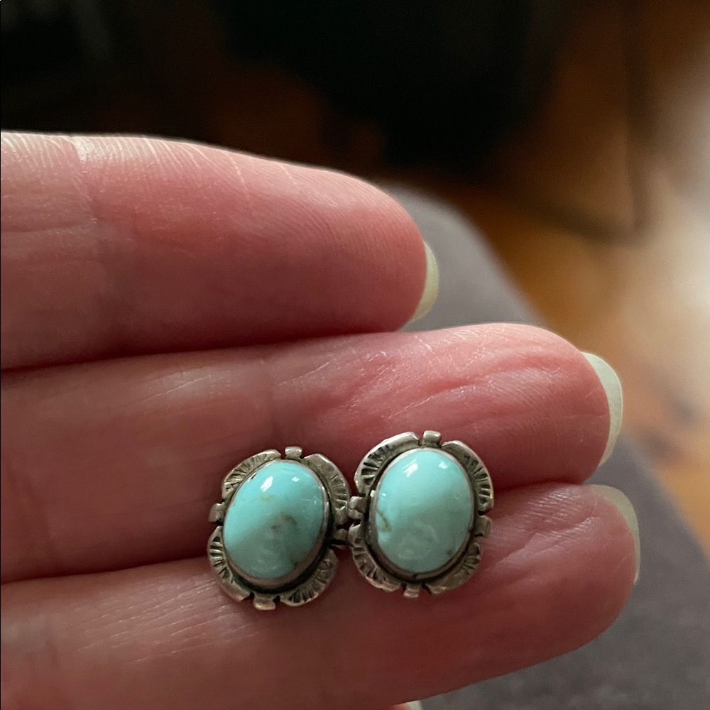 Silver and Turquoise Earrings Native American